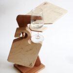 Borospohár tartó tálca fából 6 db-os szett állvánnyal/wooden wine glass holder board 5 pieces plus stand