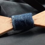 Fa csokornyakkendő gyökér furnérral farmer anyag/wooden bow-tie with root veneer jeans fabric